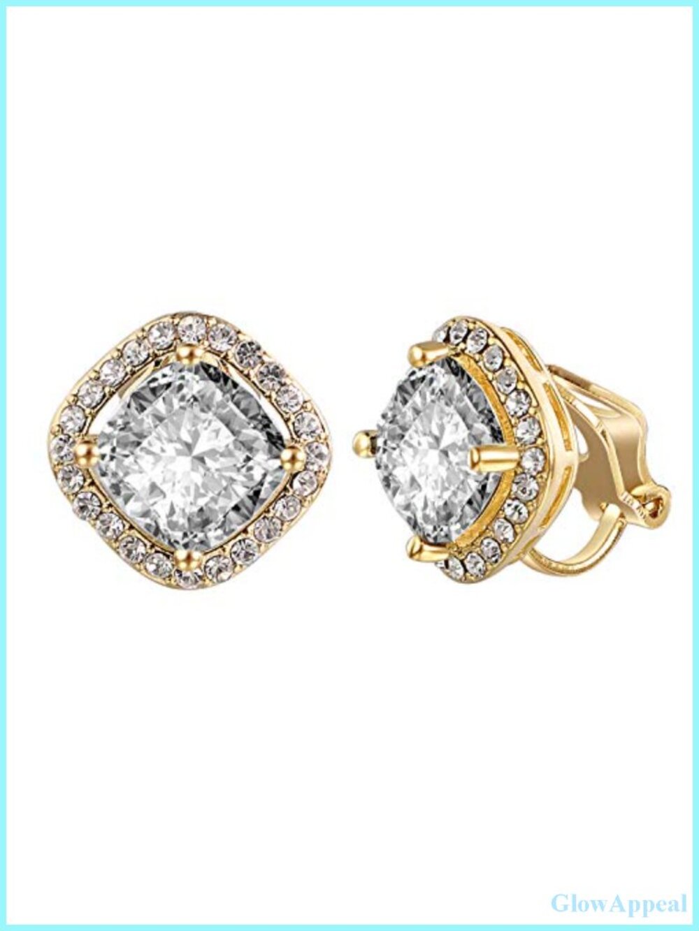 18k Gold Plated Square Cubic Zirconia Clip On Earrings for Women Sparkly